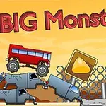 Červené monster auto prechádza cez vrak auta v prostredí s plotom a značkou, s textom BIG Monsters!