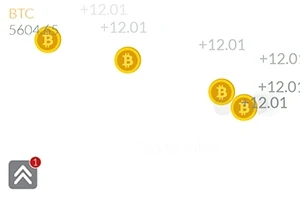 Zlaté mince s Bitcoin symbolom a číslami na bielom pozadí