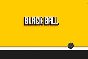 Čierna guľôčka s očami na žltej a čiernej pozadí s textom BLACK BALL