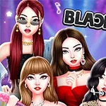 Štyri postavy v módnych outfitoch na farebnom pozadí s nápisom „BLACKPINK“
