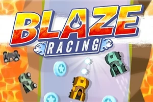 Farebné autíčka závodia na trati s mincami a nápisom Blaze Racing v hornej časti obrázka