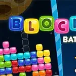 Farebné bloky na tmavom pozadí s kresleným kozmonautom a planétou