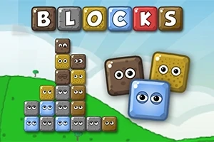 Farebné kocky s očami vytvárajú tvar L na zelenom kopci s nápisom BLOCKS nad nimi