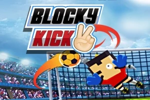 Pixelová postava brankára v červenom drese sa pokúša chytiť letiacu futbalovú loptu pred bránkou na štadióne