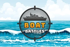 Obrázok zobrazuje bojovú loď v strede zamierenú vo vodách oceánu s nápisom BOAT BATTLES pod ňou