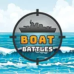 Obrázok zobrazuje bojovú loď v strede zamierenú vo vodách oceánu s nápisom BOAT BATTLES pod ňou