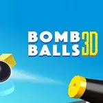 Kanon vystreľuje čiernu guľu na vežu zloženú z farebných blokov s nápisom Bomb Balls 3D na modrom pozadí