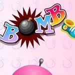 Farebné písmená vytvárajú názov s kreslenou bombou na ružovom pozadí
