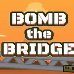 Nápis BOMB the BRIDGE s postavičkami vojakov, mostom a oranžovým pozadím