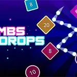 Farebný obrázok s nápisom Bombs Drops a geometrickými tvarmi s číslami na tmavomodrom pozadí
