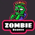 Zelený kreslený zombie postava s oranžovými vlasmi a nápisom ZOMBIE BOOMER na tmavom pozadí
