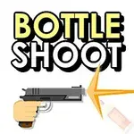 Ruka držiaca pištoľ mieri na letiacu fľašu s nápisom Bottle Shoot v pozadí