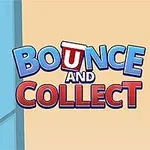 Ruka drží červený pohár a vylieva biele guličky na modré herné pole s odrazovými plochami vedľa názvu Bounce and Collect
