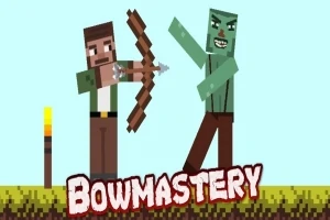 Postava s lukom a šípom mieri na zelenú monštruóznu bytosť vedľa horiacej pochodne, s nápisom Bowmastery dole