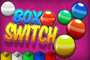 Farebné gule na ružovom pozadí s nápisom BOX SWITCH
