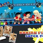 Dve postavy v retro pixelovej grafike boxujú v ringu s osvetlením a farebnými dekoráciami
