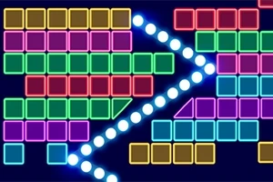 Farebné geometrické bloky a biele svetelné gule na tmavomodrom pozadí