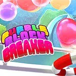 Farebný grafický dizajn s názvom Bubble Block Breaker, farebnými balónmi a záchranným kruhom