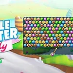 Farebná krajina s cukrovinkami a bublinkami spolu s nápisom Bubble Shooter Candy
