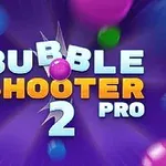 Farebná grafika s názvom Bubble Shooter 2 Pro na fialovom pozadí s farebnými bublinami