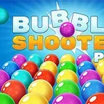Farebné guľôčky na modrom pozadí s veľkým nápisom Bubble Shooter Pro