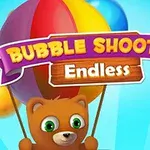 Medvedík s farebnými balónikmi na modrom pozadí a nápisom Bubble Shooter Endless