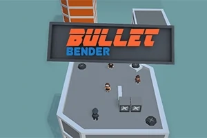 Na obrázku je strecha budovy s tromi postavičkami a nápisom Bullet Bender na plagáte nad hlavami