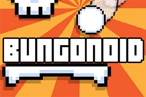 Pixelová grafika s textom Bungonoid, oranžovým pozadím a bielymi pixelovými grafikami