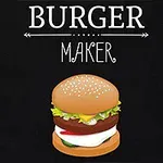 Obrázok hamburgeru s nápisom Burger Maker na čiernom pozadí