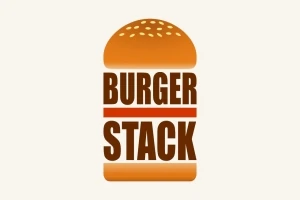 Nápis Burger Stack vložený medzi graficky znázornenú hornú a spodnú časť žemle