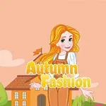 Mladá žena s dlhými oranžovými vlasmi, oblečená v hnedom oblečení pred domom a text Autumn Fashion