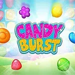 Farebný obraz so sladkosťami a nápisom Candy Burst na svetelej fantazijnej krajine