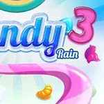 Farebné cukríky na pastelovom pozadí s nápisom Candy Rain 3