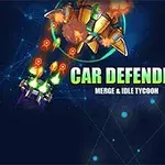 Futuristický robot a auto na tmavomodrom pozadí so zeleno-fialovým textom Car Defender