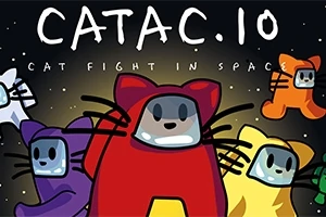 Ilustrácia mačiek v skafandroch vo vesmíre s nápisom CATAC