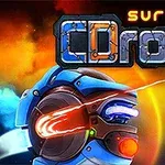 Farebný obrázok zobrazujúci futuristického robota s modrými a oranžovými prvkami a názvom Survival CDronE na pozadí vesmíru