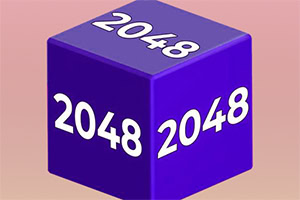 Fialová kocka s bielymi číslami 2048 na každej strane na ružovom pozadí