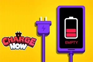 Fialový napájací kábel vedľa smartfónu s vybitou batériou na žltom pozadí