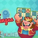 Farebná kreslená postava kráľa s korunou drží šachovnicu, vedľa ktorej je nápis Chess Challenges