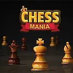 Šachové figúrky na čiernom pozadí s nápisom CHESS MANIA hore