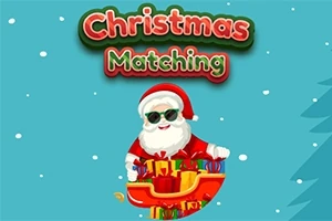 Santa Claus v slnečných okuliaroch držiaci darčeky na modrom pozadí s nápisom Christmas Matching