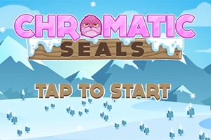 Nápis „Chromatic Seals“ a „Tap to Start“ na zasneženej krajine s horami v pozadí