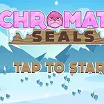 Nápis „Chromatic Seals“ a „Tap to Start“ na zasneženej krajine s horami v pozadí