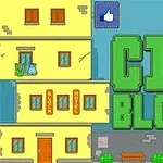 Žltá budova vedľa nápisu City Blocks s modrým nebom v pozadí