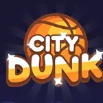 Basketbalová lopta s nápisom CITY DUNK na tmavomodrom pozadí