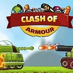 Dva kreslené tanky strieľajúce na seba s farebným logom hry na modrom pozadí