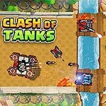 Vojenské tanky bojujúce na ceste s riekou uprostred a nápisom Clash of Tanks v ľavom hornom rohu