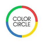 Farebný kruh rozdelený na modrú, zelenú, červenú a žltú časť s textom COLOR CIRCLE uprostred