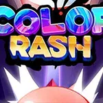 Farebné nápisy COLOR RASH na tmavom pozadí s postavičkou v spodnej časti