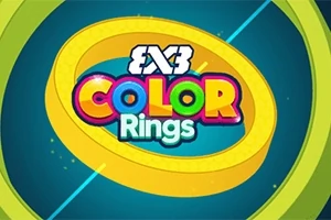 Farebný nápis 3X3 Color Rings obklopený žltými kruhmi na modrom pozadí